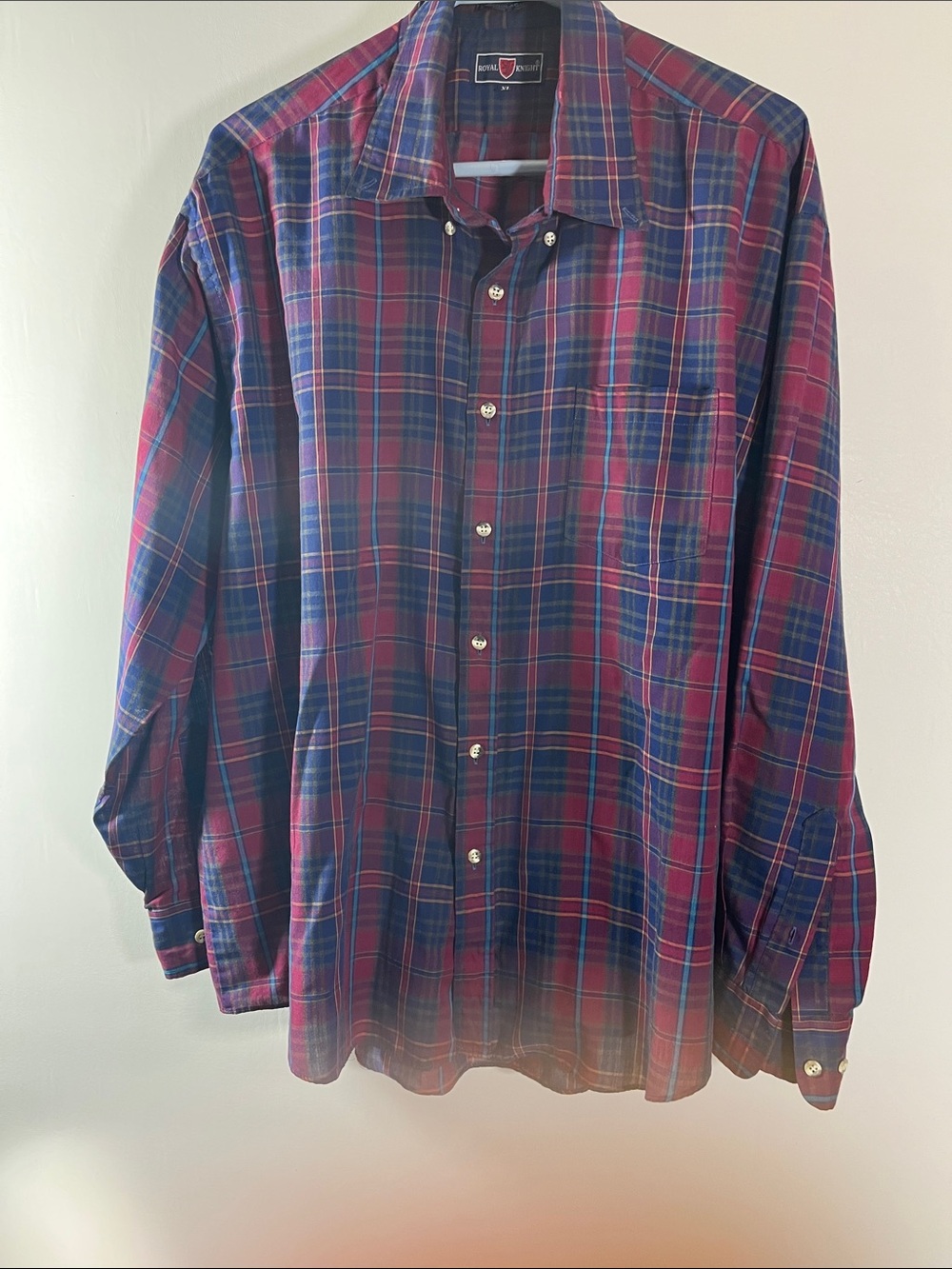 Royal Knight Men Plaid Grid Pattern Shirt  Long Sleeves Size XL